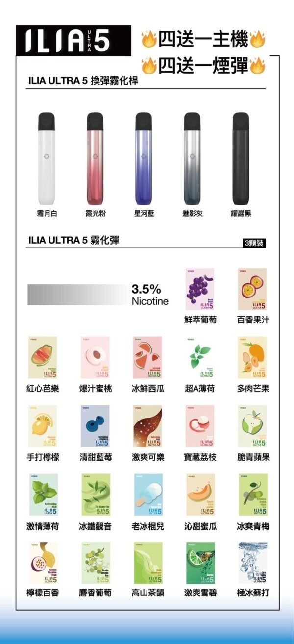 66666.jpg ILIA煙彈五代 哩啞霧化彈 通用悅刻Relx四五六代主機 買四盒送主機